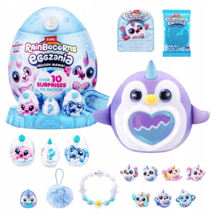 Set Oua Surpriza Cu Plus, Zuru, Rainbocorn Eggzania Frozen Mania, Peste 10 Surprize De Iarna In Fiecare Ou, Plus Adorabil Frozencorn, Tema De Iarna Frozen Mania, Om De Zapada Colectionar Rar, 10 cm, Multicolor