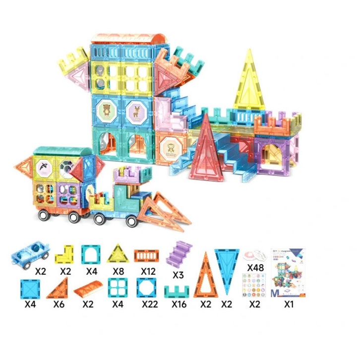 Mamido Set de constructie magnetic colorat cu masinute 139 piese MT1590