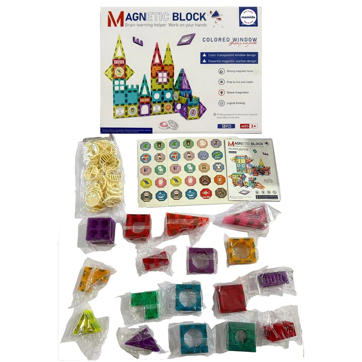 Mamido Set de constructie magnetic colorat 58 piese MT1589