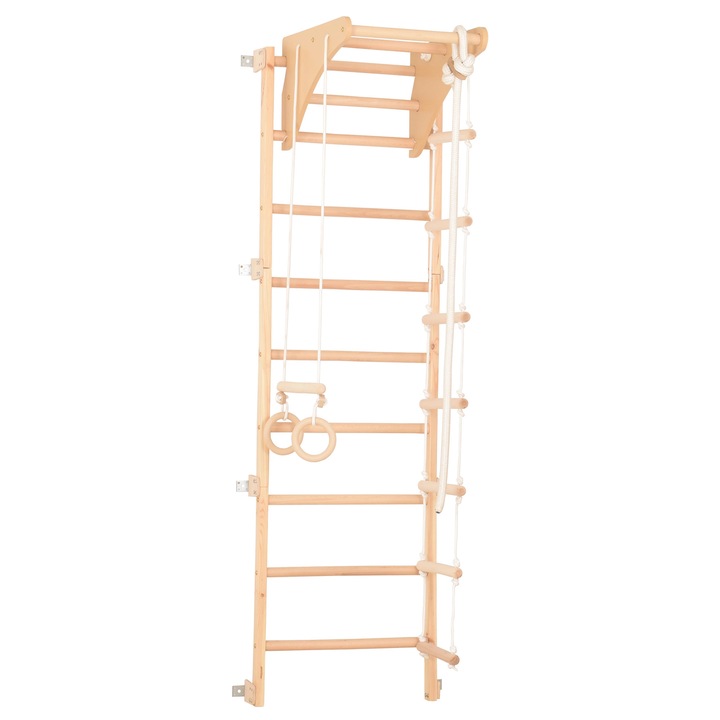 Drabinka gimnastyczna RINAGYM Eco-Pine, cu drazek de tras si colaci, natural, 210x60x55cm