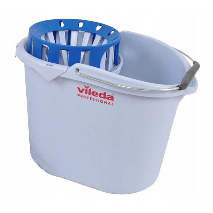 Set mop profesional VILEDA, galeta cu storcator, capacitate 10 litri, ergonomic, culoare albastra
