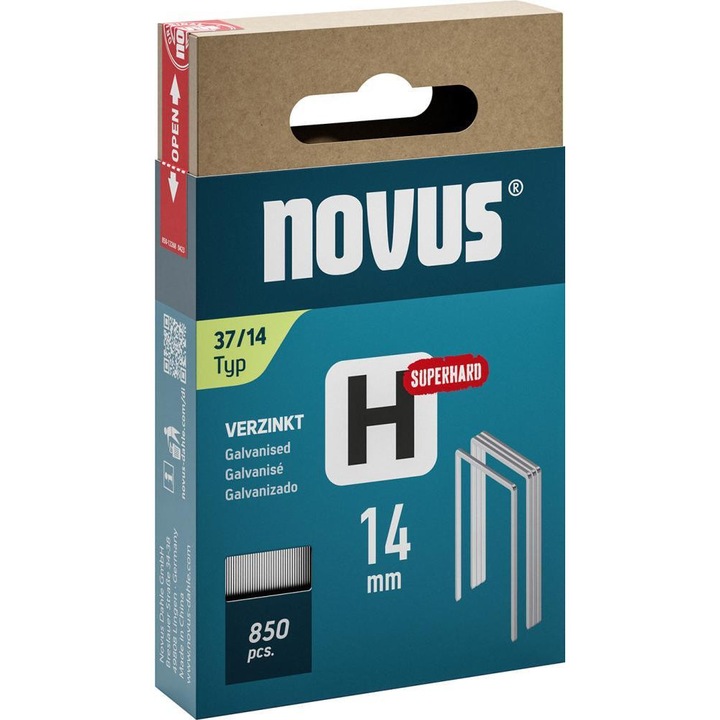 Capse Novus Tip 37, set de 850 buc, otel galvanizat, 14mm, 10.6mm