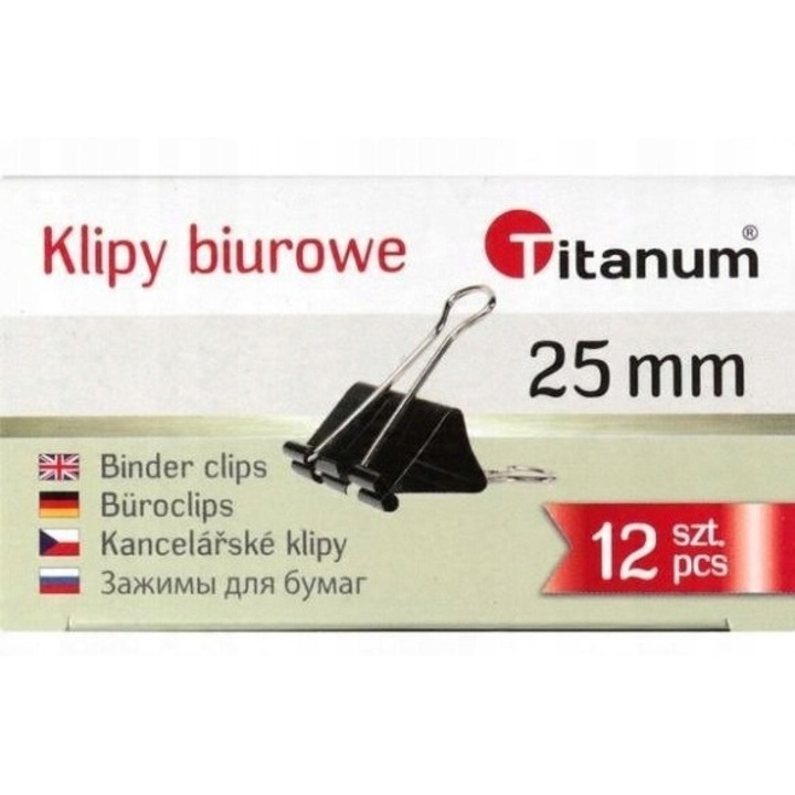 Set 12 Clipsuri Metalice Negre, 25 mm, Titanum