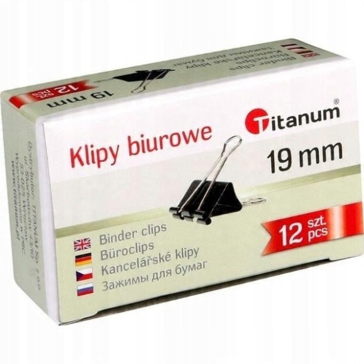 Set 12 clipsuri metalice Titanum 19mm, negre, rezistente
