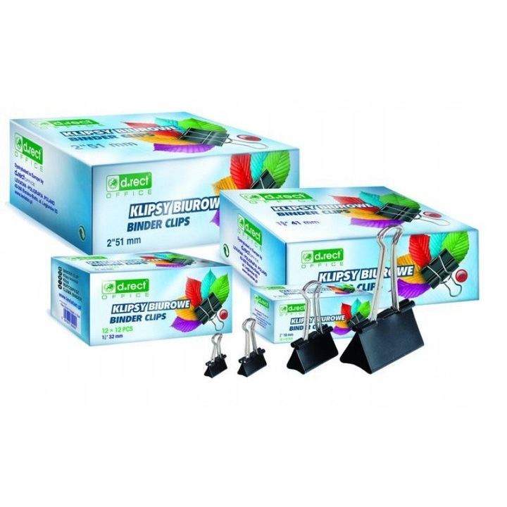 Set 12 Clipsuri Birotice Negre 32mm, Metal