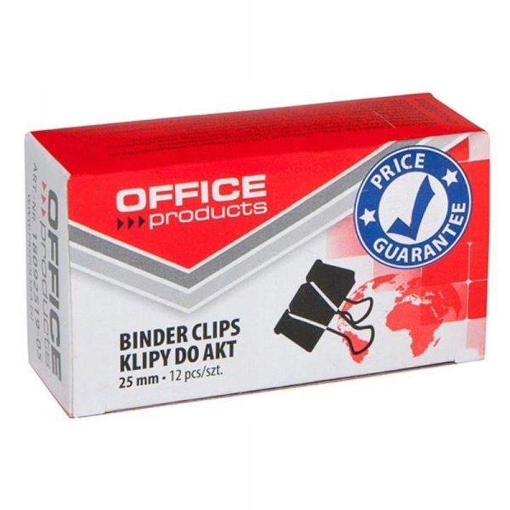 Set 12 clipsuri birou, OFFICE PRODUCTS, 25mm, metal rezistent, culoare neagră