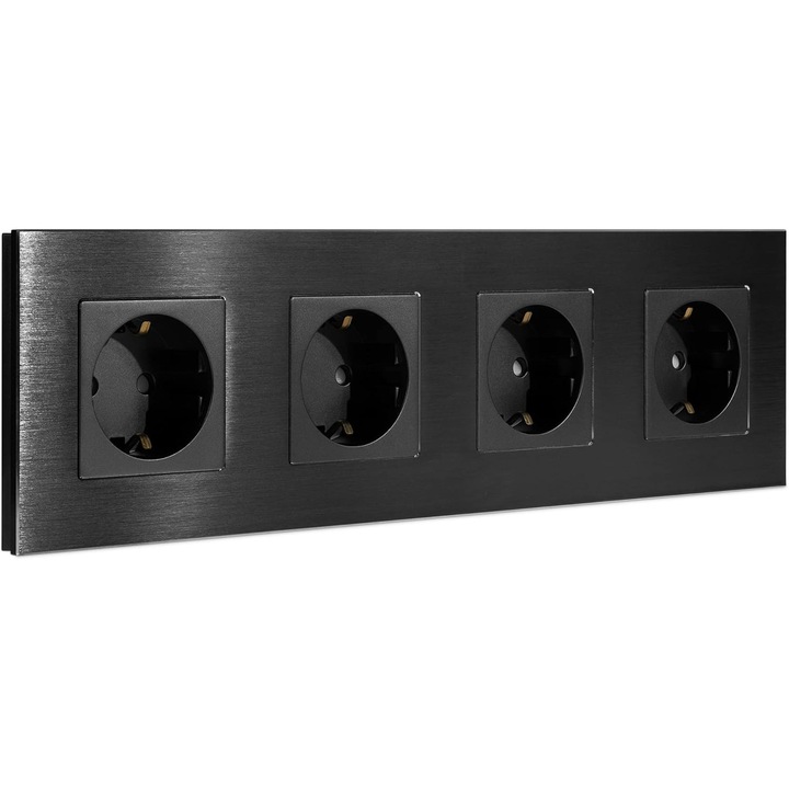 Navaris négyszeres beépíthető aljzat, alumínium kerettel, 30 x 8.5 cm, elegáns design, 4000W, fekete