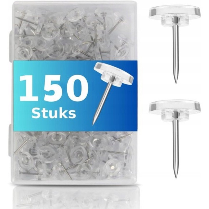 Set 150 pioneze negre, cap din plastic, varf din otel, reutilizabil, pentru organizare eficienta