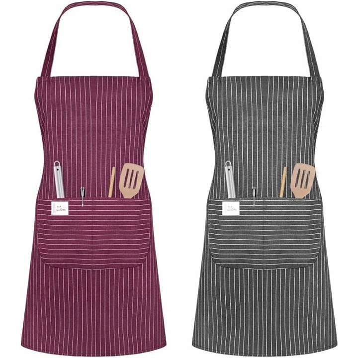 Set 2 sorturi de bucătărie, material textil, multicolor, cu bretele reglabile