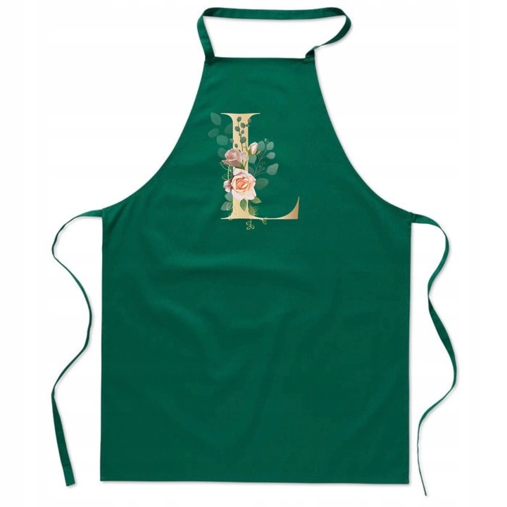 Sort de bucătărie verde, litera L aurie, 90x65cm, personalizat, bumbac