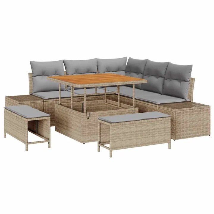 Set de canapele pentru gradina cu perna 8 pcs Bej Rattan poli, vidaXL, 3362777
