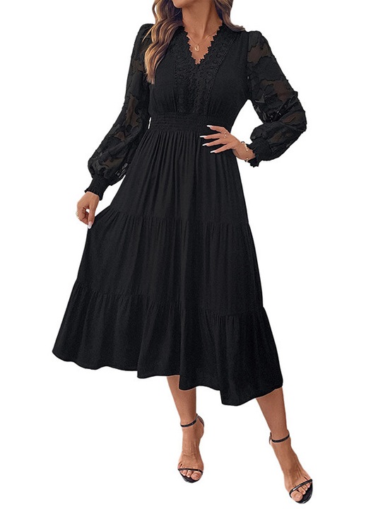 Rochie de dama, neagra, decolteu in V, M INTL