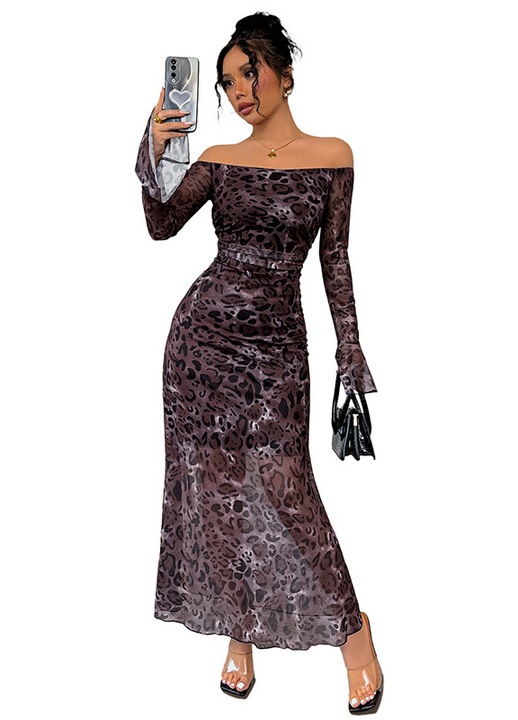 Дамска рокля, виолетова, с леопардов принт, M INTL