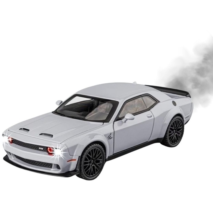 Dodge fém autó gőzhatással, fényekkel, hangokkal, motorháztető, csomagtartó és mind a 4 ajtó nyitható, 21 cm, szürke