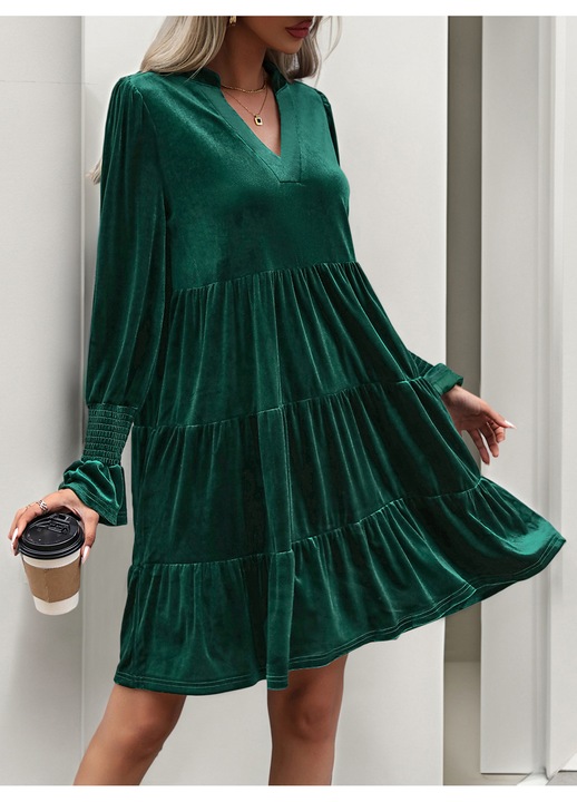 Дамска рокля, тъмнозелена, размер M, универсален кадифен модел