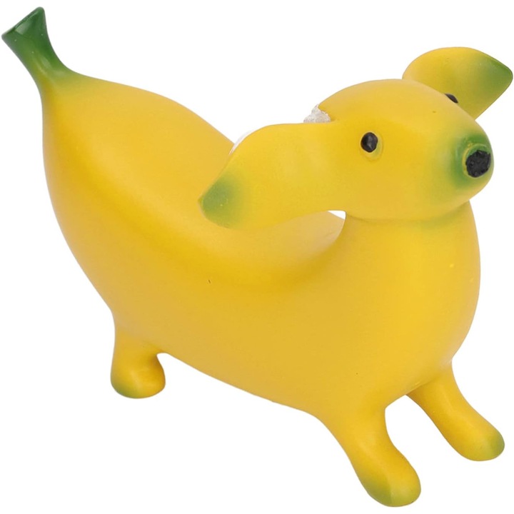 Statueta caine banana din rasina, decorativa pentru gradina, arta unica, galben, 30x15cm