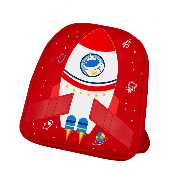 Óvodás hátizsák, Rakéta. Piros színű, vízálló, 1 rekeszes