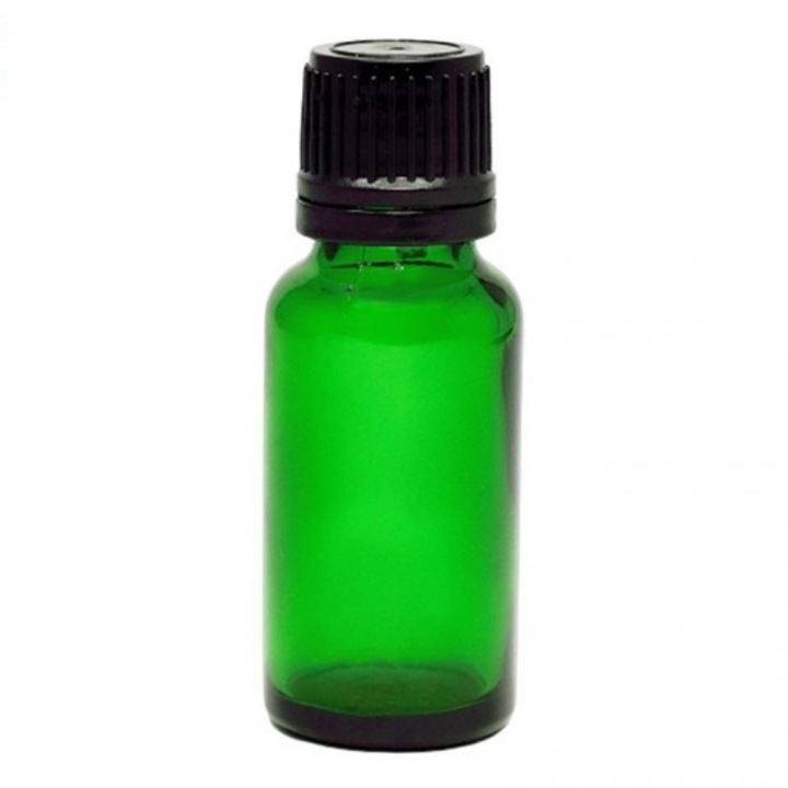 Sticla verde cu picurator, capac picurator negru, 20ml