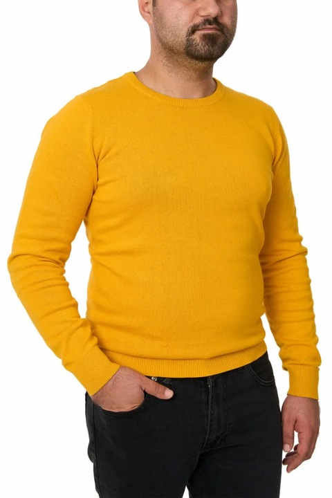 Мъжки пуловер с обло деколте, Glory, медножълт 2XL