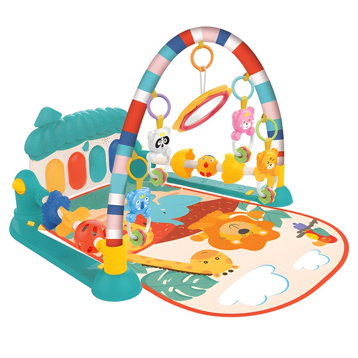 Centru de Activitati si Joaca Teno, saltea interactiva cu pian si jucarii zornaitoare detasabile, turcoaz, 0-3 luni