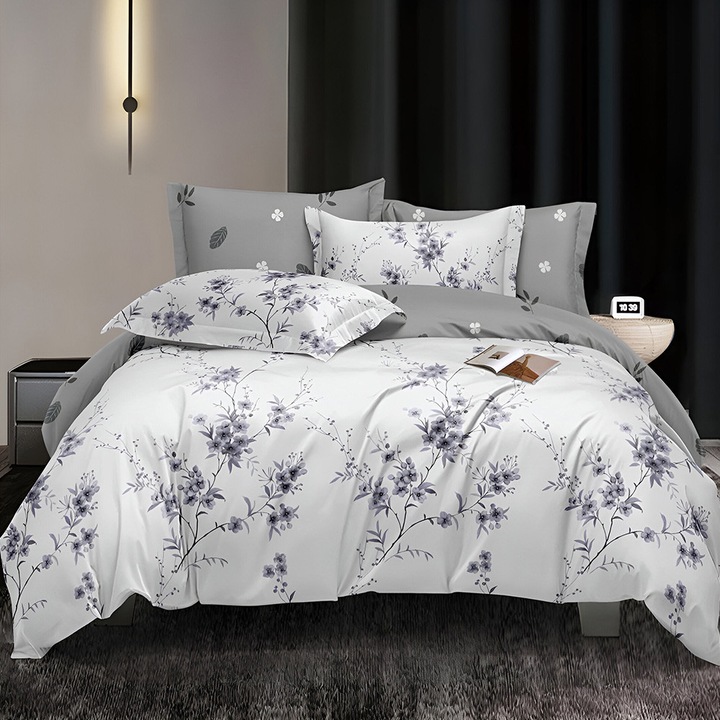 EmonaMall S18880 Ágyneműhuzat, 4 részes, kétoldalas, világosszürke/szürke