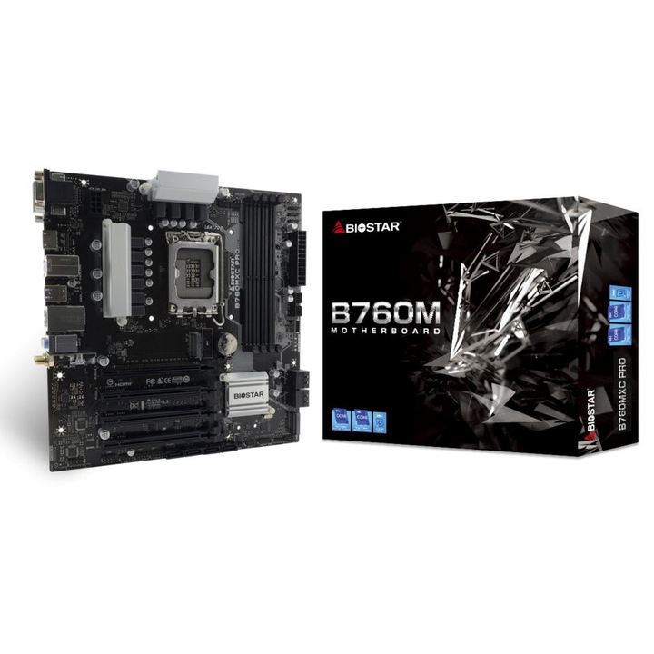 Placa de baza Biostar B760MXC PRO, LGA1700, 4xDDR5, 4xPCIE16, Micro-ATX
