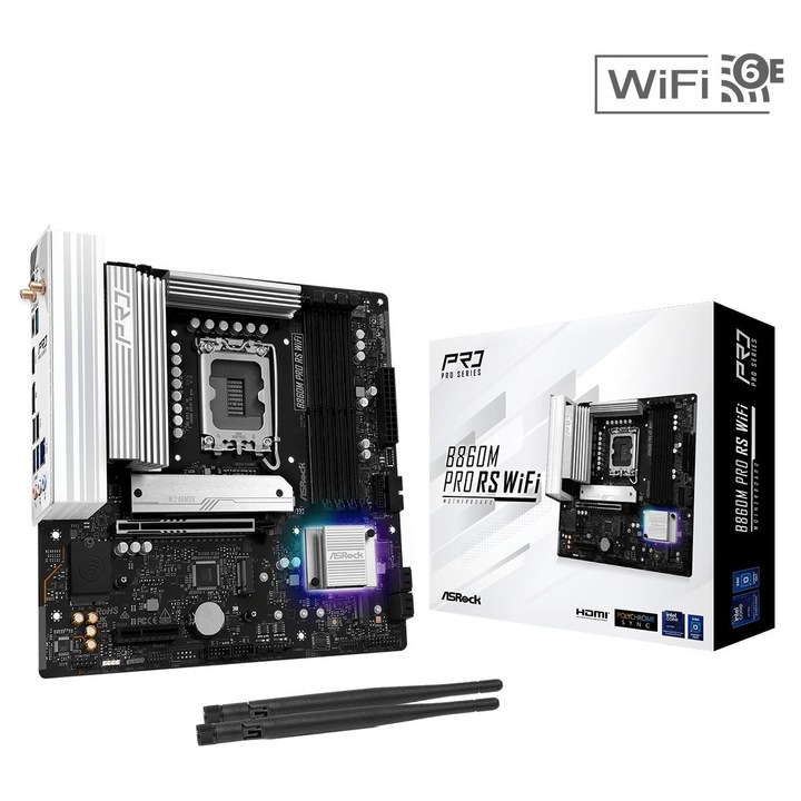 Placa de baza ASRock B860M PRO RS WIFI, LGA1851, 4xDDR5, 256GB, Micro-ATX, RGB