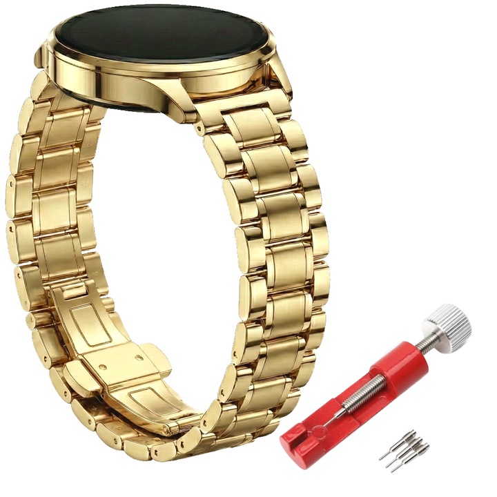 Fém szíj kompatibilis Huawei Watch GT4 41mm, GT 5 41mm, GT5 Pro 42mm, GT 6 41mm, Garmin Forerunner 255S, Venu 2S / 3S / 4 41mm, Vivoactive 4S, Vivomove 3S, Realme Band 2, Garett Kids Essa, KW10 / KW20 / DT93, Xiaomi Watch S4 41mm, 18 mm, Arany