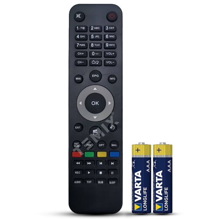 Telecomanda TEMIX pentru decodor DIGI, neagră, design ergonomic, baterii incluse