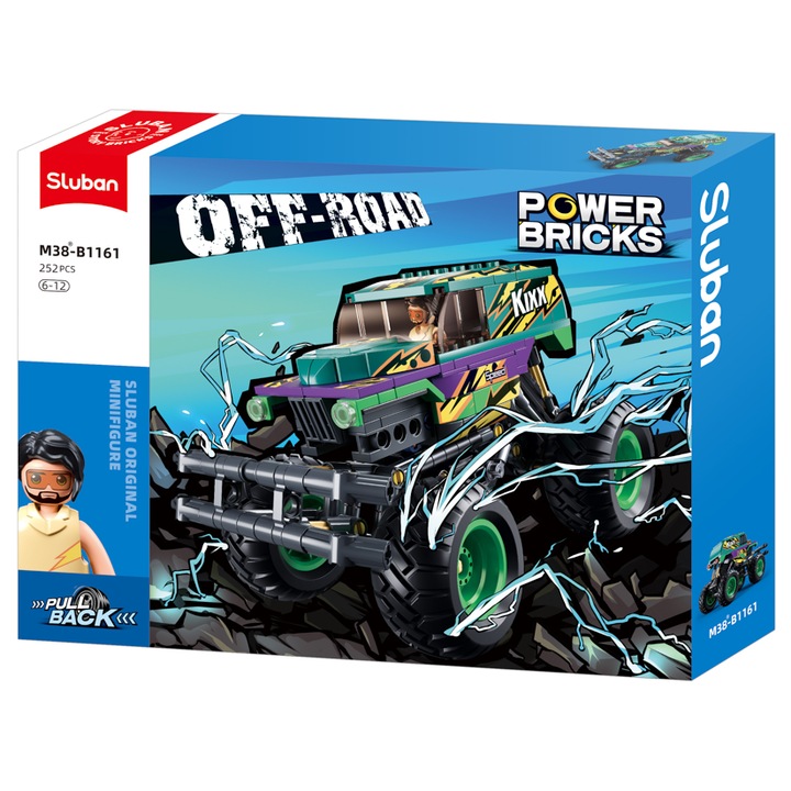 Set de constructie, SLUBAN, Monster Truck, 252 elemente, verde, pentru 6 ani+