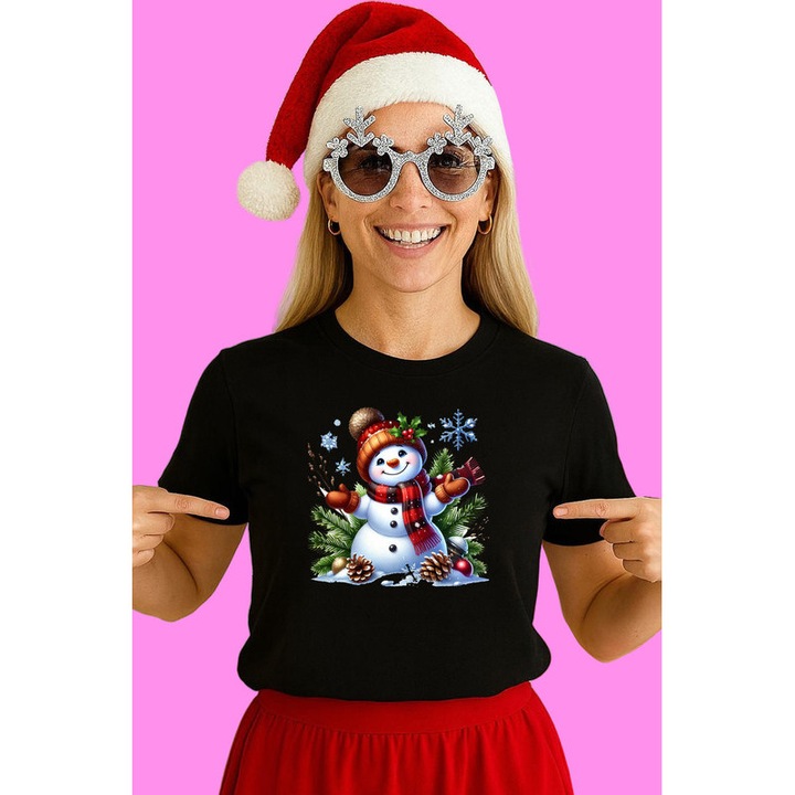 Tricou Om De Zapada Cu Conuri De Brad Craciun, Dama, 100% Bumbac, Cri-Flo, Culoare Negru, Marime L