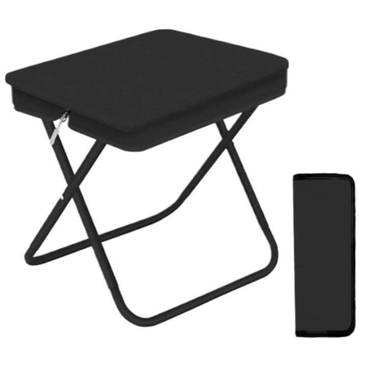 Hordozható összecsukható szék, Lecheng®, Könnyen összeszerelhető, Horgászat, Kempingezés, 32x26x32 cm, Fekete