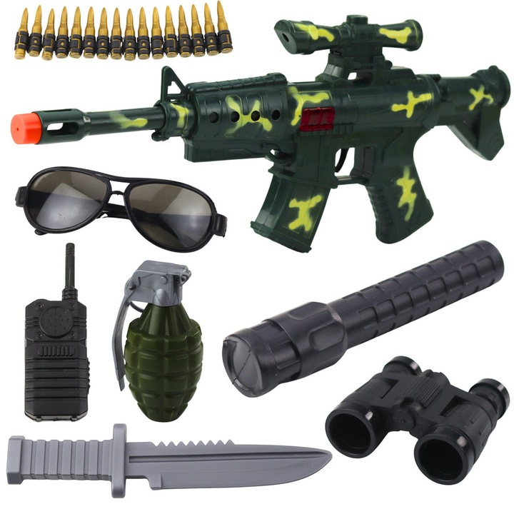 Комплект военна играчка с карабина, LEAN Toys, механичен звук, многоцветен, 38,5x16,5x3см
