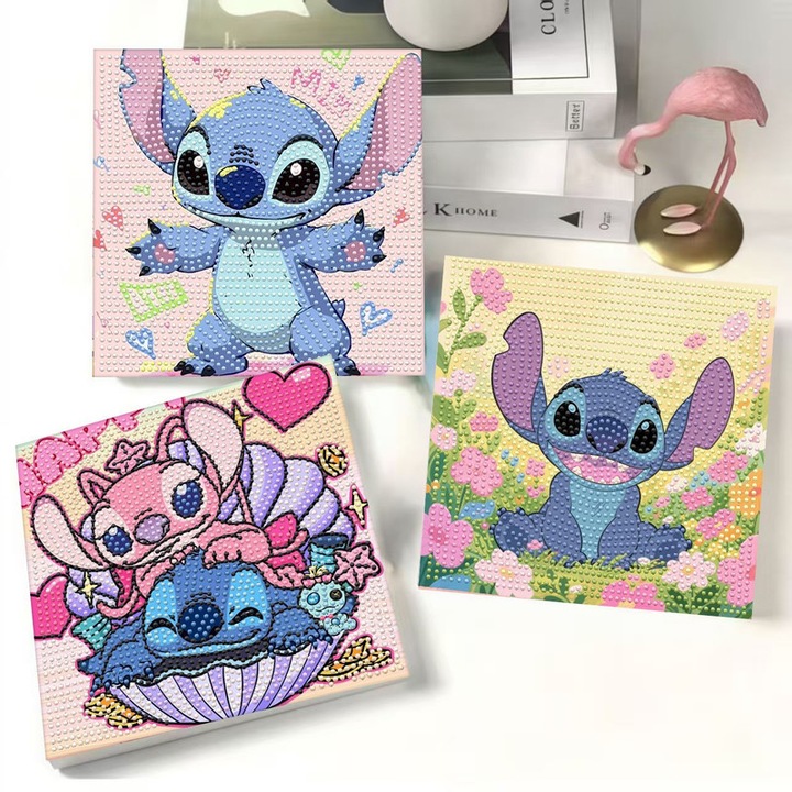 Set de 3 Kituri de Pictura cu Diamante cu Desene Animate Dragut, personaje dragute, 20x20cm