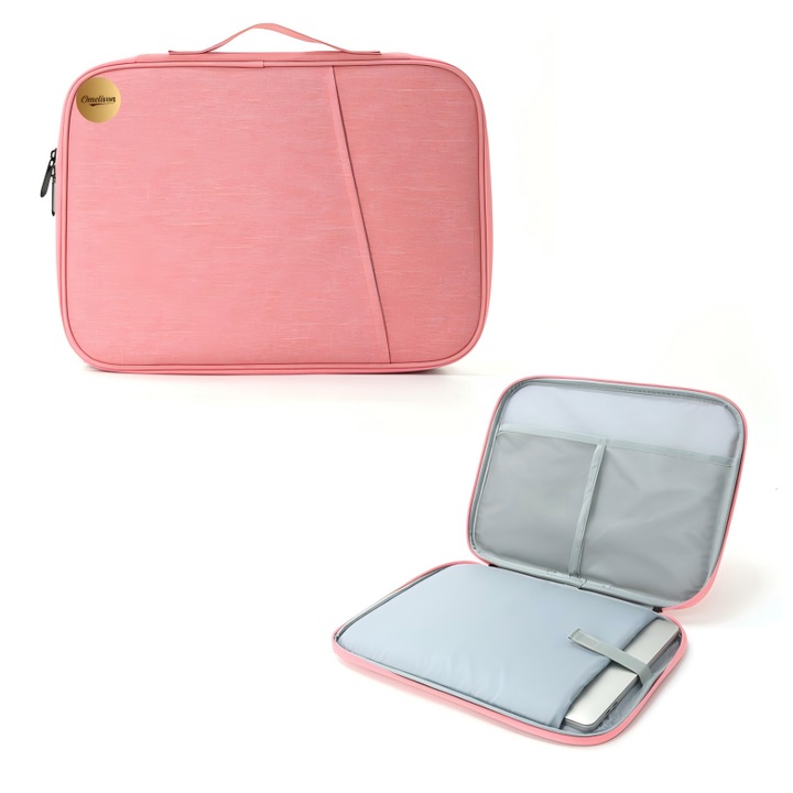 Carcasa de protectie pentru tableta, Omelivon®,13 inch, stocare multistrat, impermeabila si rezistenta la uzura, material nailon, mica si portabila, roz