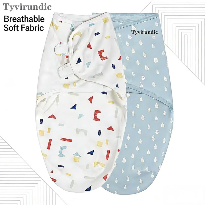 Set 2 saci de dormit bebelusi Tyvirundic, bumbac organic, alb multicolor, 65x51cm