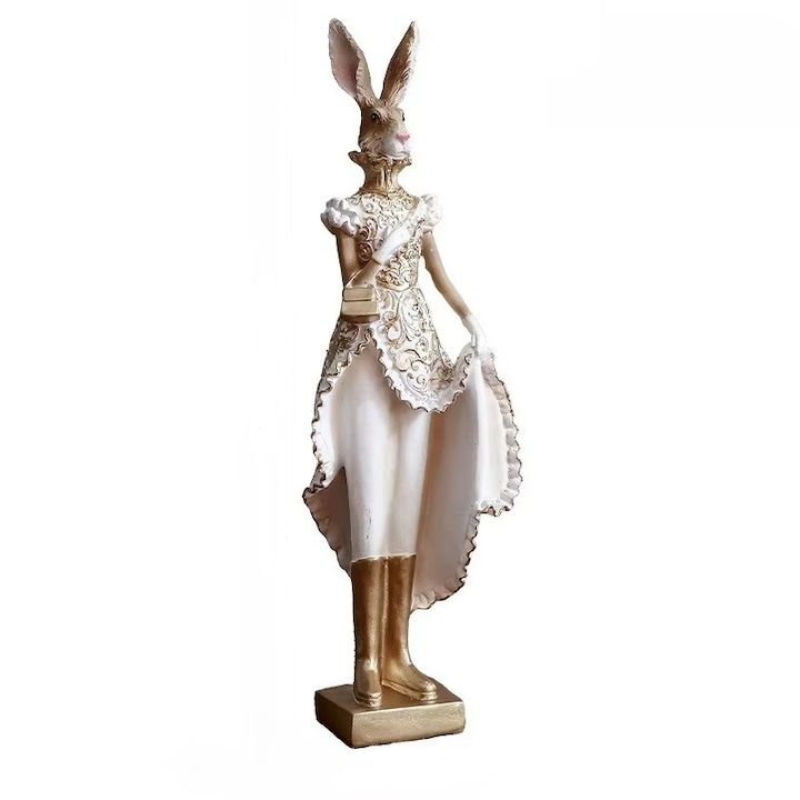 Statueta retro de iepuras din rasina victoriana, decor elegant pentru masa