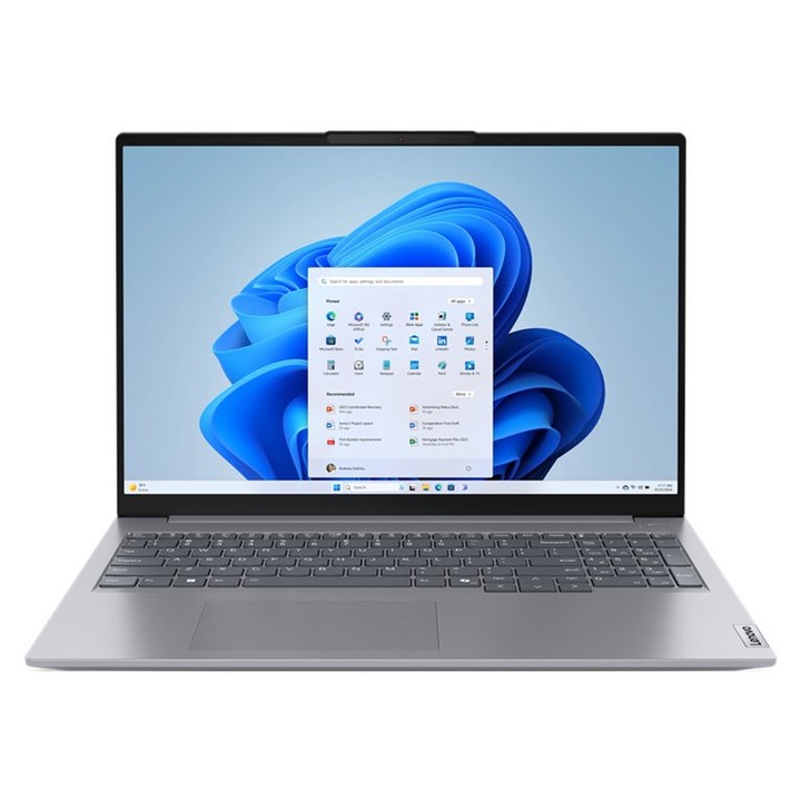 Laptop Lenovo ThinkBook 16 G7, 16" WUXGA, AMD Ryzen™ 5 7535HS pana la 4.55 GHz, 16 GB RAM DDR5 4800, 512 GB SSD, AMD Radeon 660M, Free Dos, Arctic Grey 512 GB
