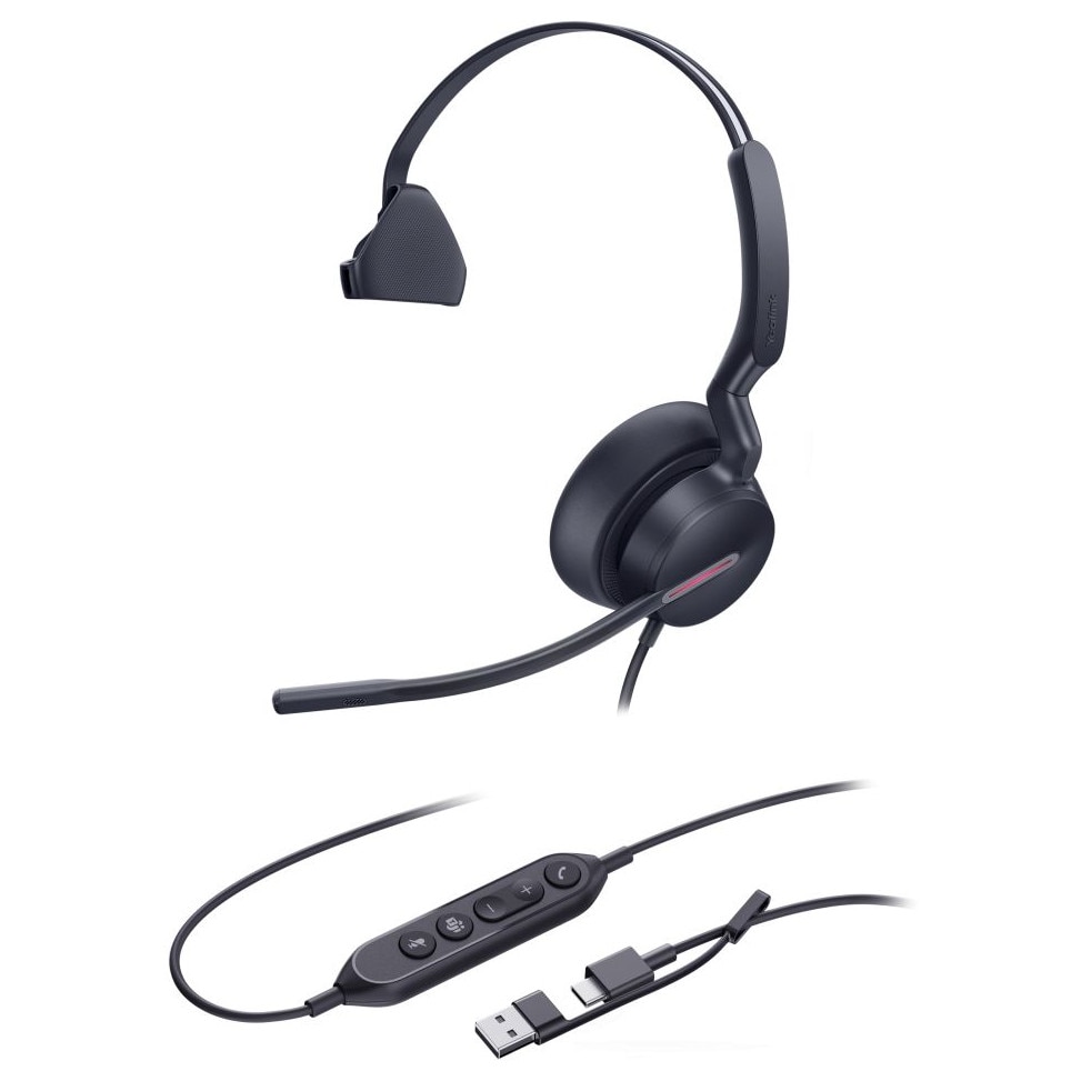 Casti cu fir Yealink UH46 Mono Teams, microfon, USB-C/A, negru
