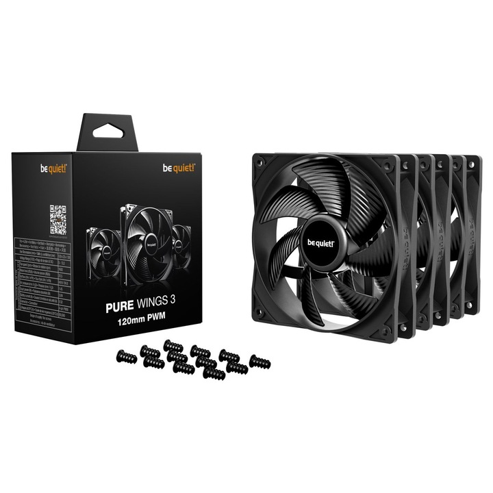 Ventilator PC Be quiet! Pure Wings 3, set 3 bucati, 120mm, 1600rpm, 25,5dBA