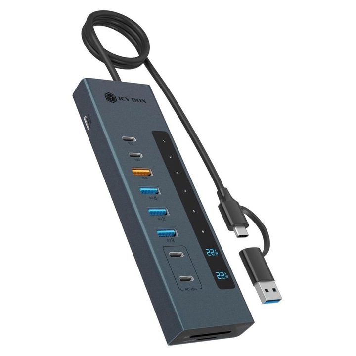 Raidsonic IcyBox 11-portos USB 3.2 HUB fekete