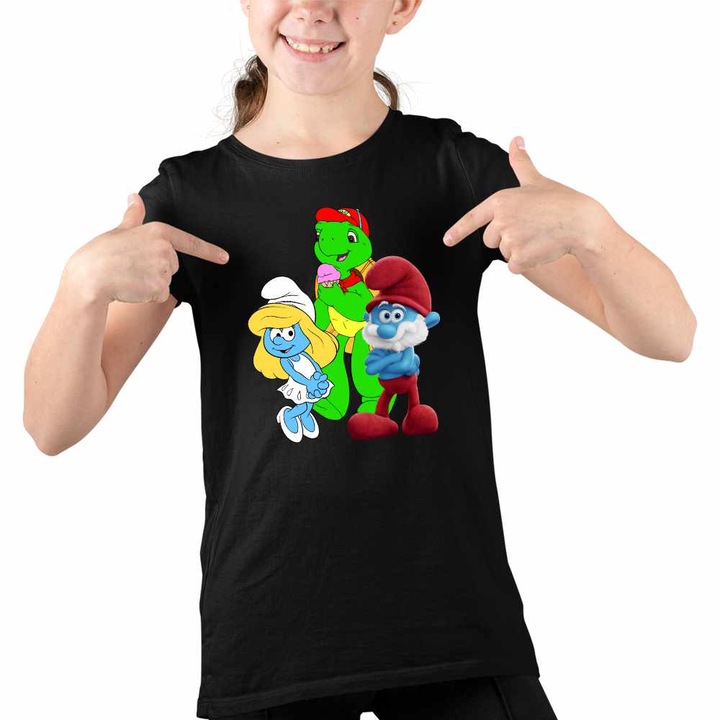 Tricou Copii Fete Franklin Strumfii Papa Strumf Strumfita, Fekete