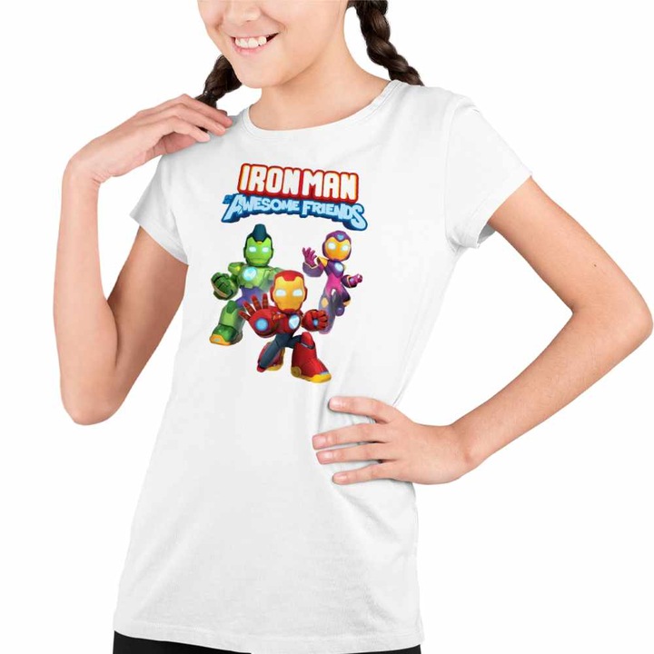 Tricou Copii Fete Iron Man Awesome Friends, Fehér
