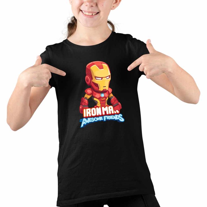 Tricou Copii Fete Iron Man Omul Fier Otel, Fekete