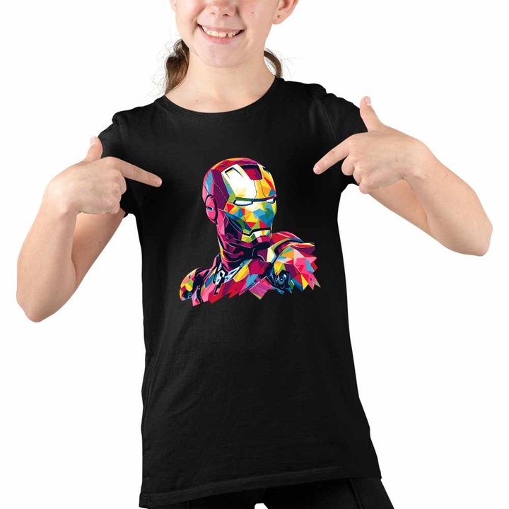 Tricou Copii Fete Iron Man Geometric Omul Fier Otel, Fekete