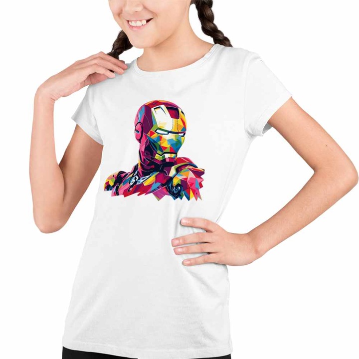 Tricou Copii Fete Iron Man Geometric Omul Fier Otel, Fehér