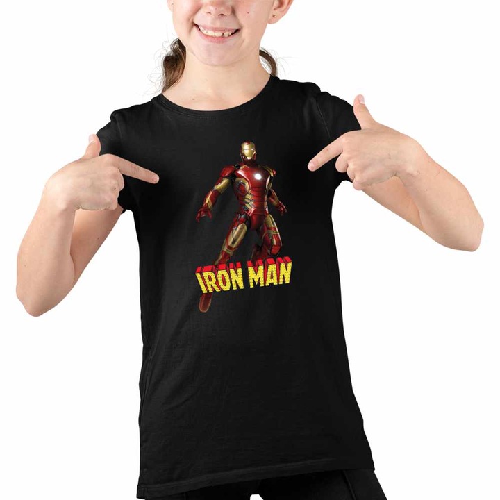 Tricou Copii Fete Iron Man Marvel, Fekete