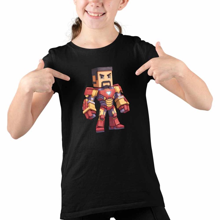 Tricou Copii Fete Minecraft Iron Man Roblox, Fekete