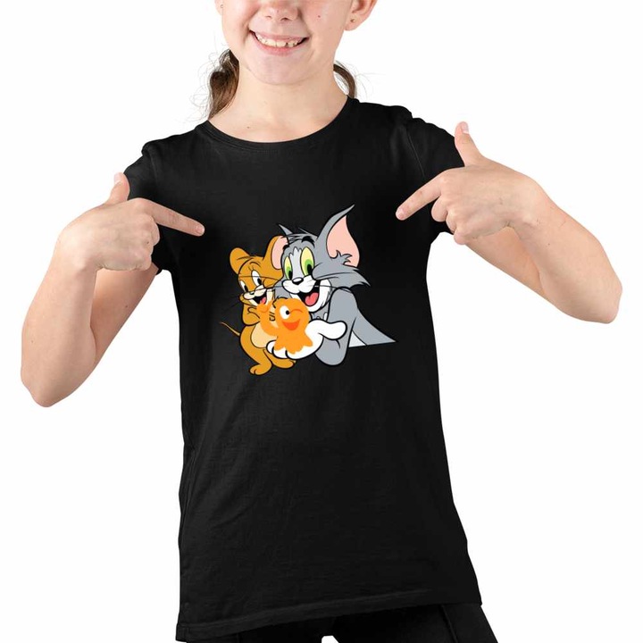 Tricou Copii Fete Lamput Tom si Jerry, Fekete