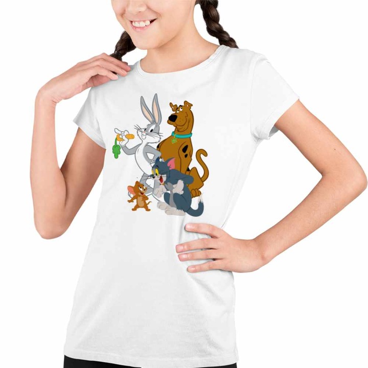 Tricou Copii Fete Tom Jeryy Scooby Doo Bugs Bunny, Fehér